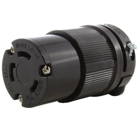 Ac Works Locking Connector, L6-30R, 30 A, 250V AC, Single Phase, Screw Terminals, Black ASL630R-BK